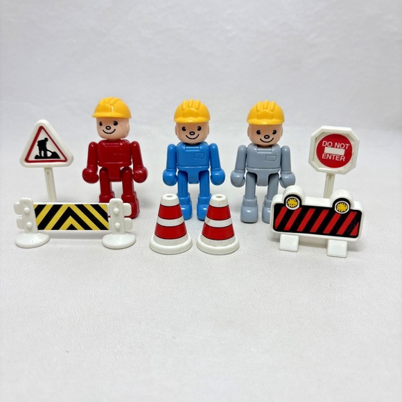 Playmobil Other - Playmobil Construction Worker Figures 1980s E3 With Signs Vintage